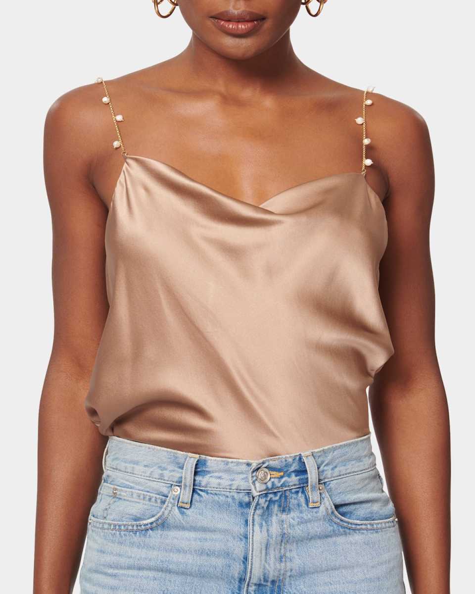 Busy Bias-Cut Cami w/ Pearl Chain Straps